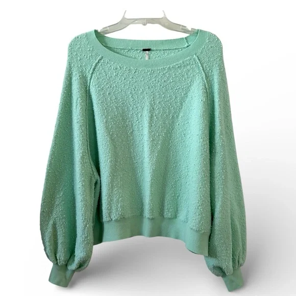 Free People Found My Friend Boucle Pullover Oversized Sweater Mint Green Small - Picture 2 of 7